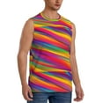 thumbnail image 2 of Bixox Men's Lines Multicolored Rainbow Printed Shirt Sleeveless Fitness Tank Top-Large, 2 of 7