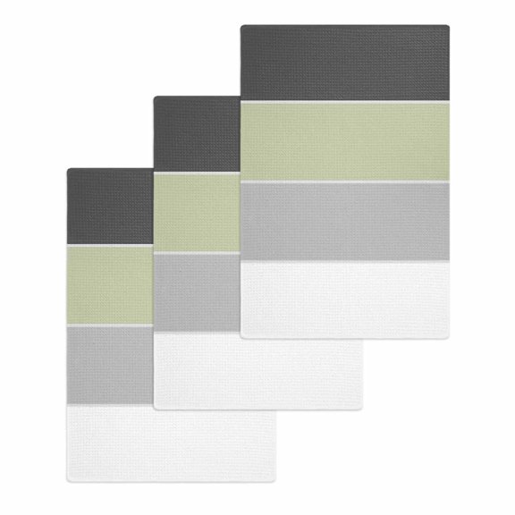 Grey Green Striped Kitchen Dish Towels for Drying Dishes Set of 3, Farmhouse Modern Waffle Weave Microfiber Hand Tea Bathroom Towels Quick Dry & Absorbent Towel 15.7x23.6
