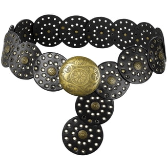 Black Western Pu Leather Belt Wide Vintage Boho Hollow Oval 