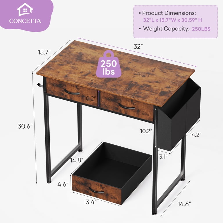 CONCETTA 32-Inch Writing Desk with Drawers, Brown photo 3