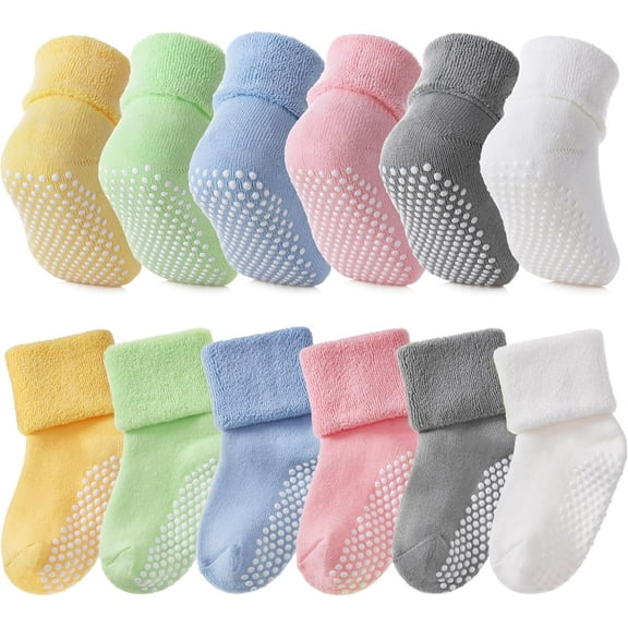 Baby Boys Girls Grips Socks Infant Toddlers Kids Non Slip Warm Thick Cotton Ankle Crew Socks with Grippers