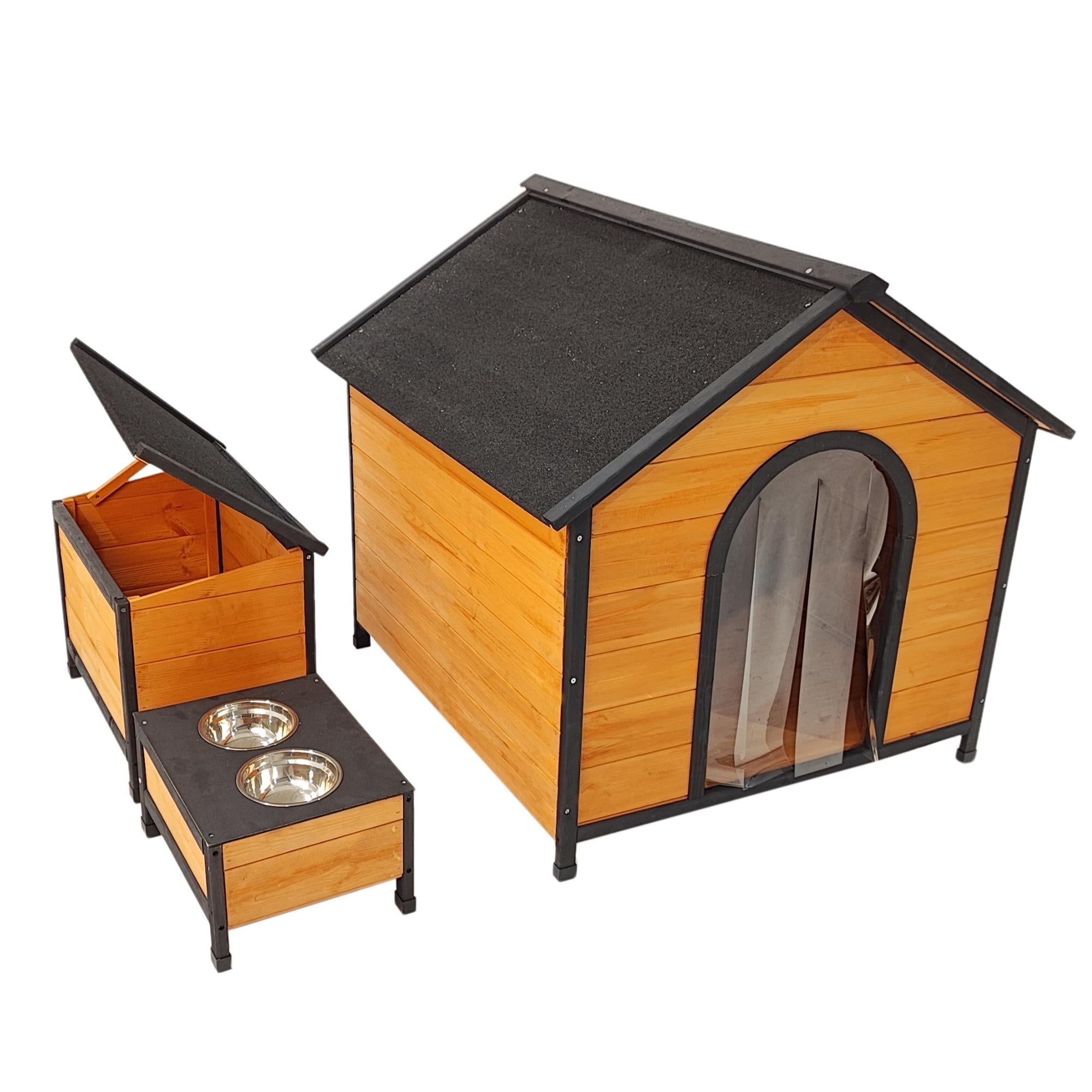 Holaki Extra Large Outdoor Dog House with PVC Door Curtain, 55" Solid Wood Dog Kennel House for Dog of All Sizes, All Weather Outdoor Dog House for Shelter, Sleeping, Roosting