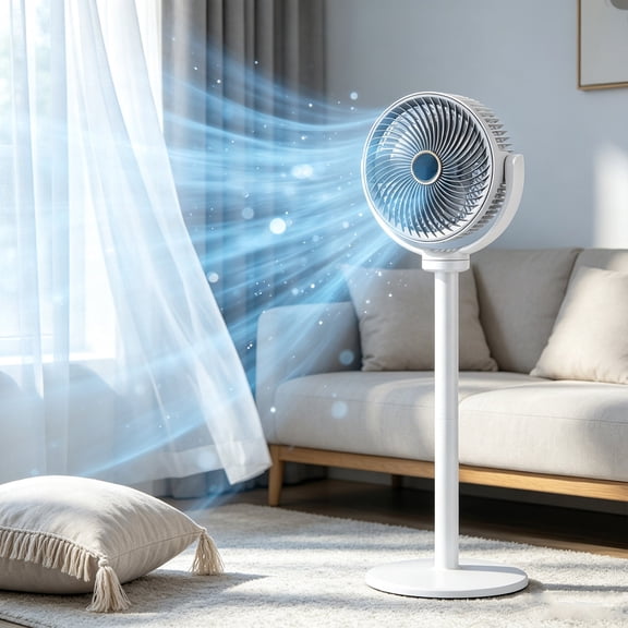 HOARBOEG Rechargeable Floor Fan with 5 Speeds, 2-in-1 Table Stand USB Fan 2400mAh Battery for Bedroom Office Travel White