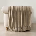 thumbnail image 5 of EVERGRACE Soft Chenille Throw Blanket for Couch, Cozy Plush Fuzzy Decorative Chenille Knit Throw Blanket with Tassels, Lightweight Blanket and Throws for Bed Sofa Gift Home Decor, Beige 60"x80", 5 of 8