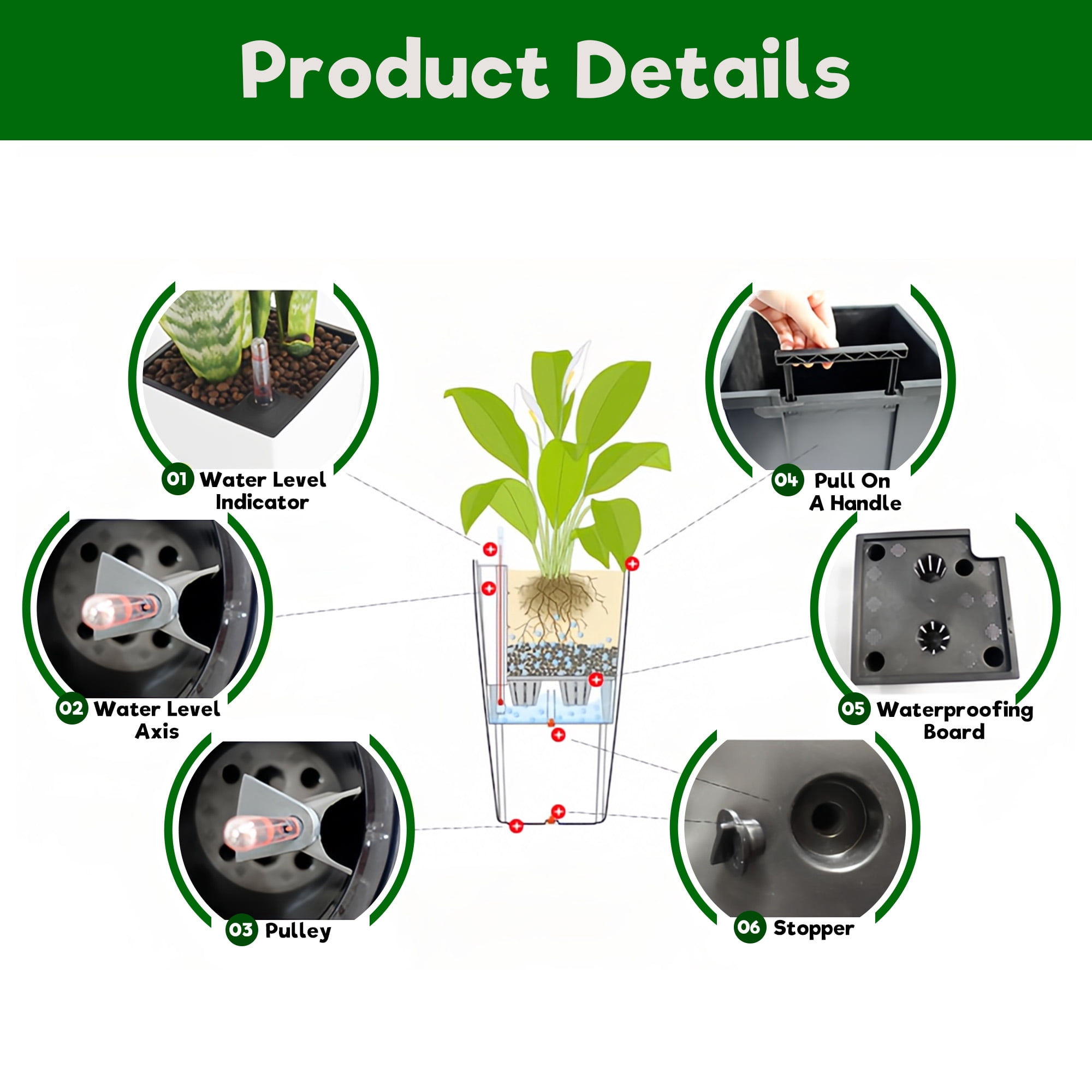 Square Planter for Indoor or Outdoor Use, 22-Inch High Faux Rattan Design Flower Pot with Automatic Watering System for Porch, Patio, Backyard, Makes Keeping Flowers Easier (Pack of 2, Black)
