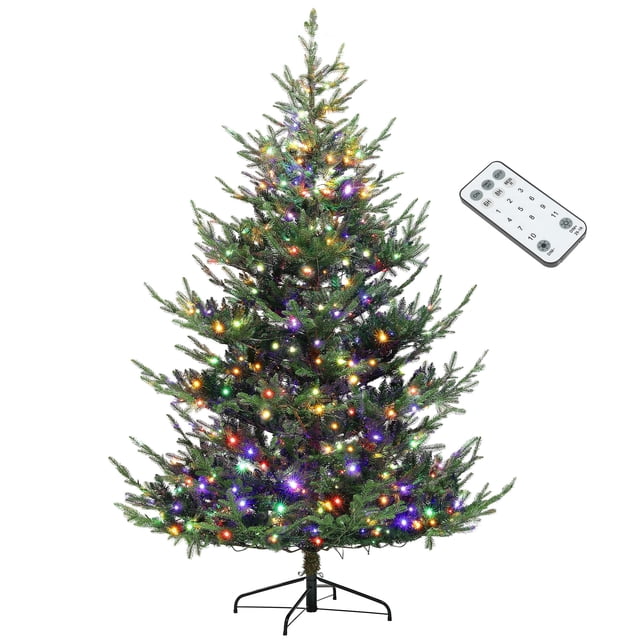 Árbol de Navidad HOMCOM preiluminado de 7.5 pies con 300 luces LED y control remoto