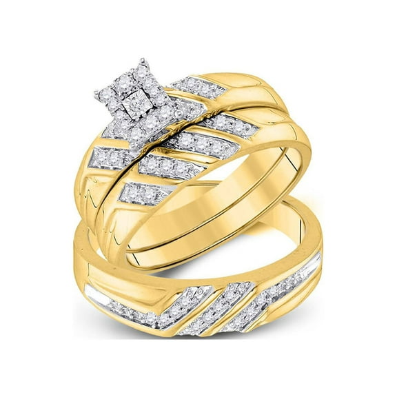 Diamond Princess 10kt Yellow Gold His Hers Round Diamond Solitaire Matching Wedding Set 3/8 Cttw