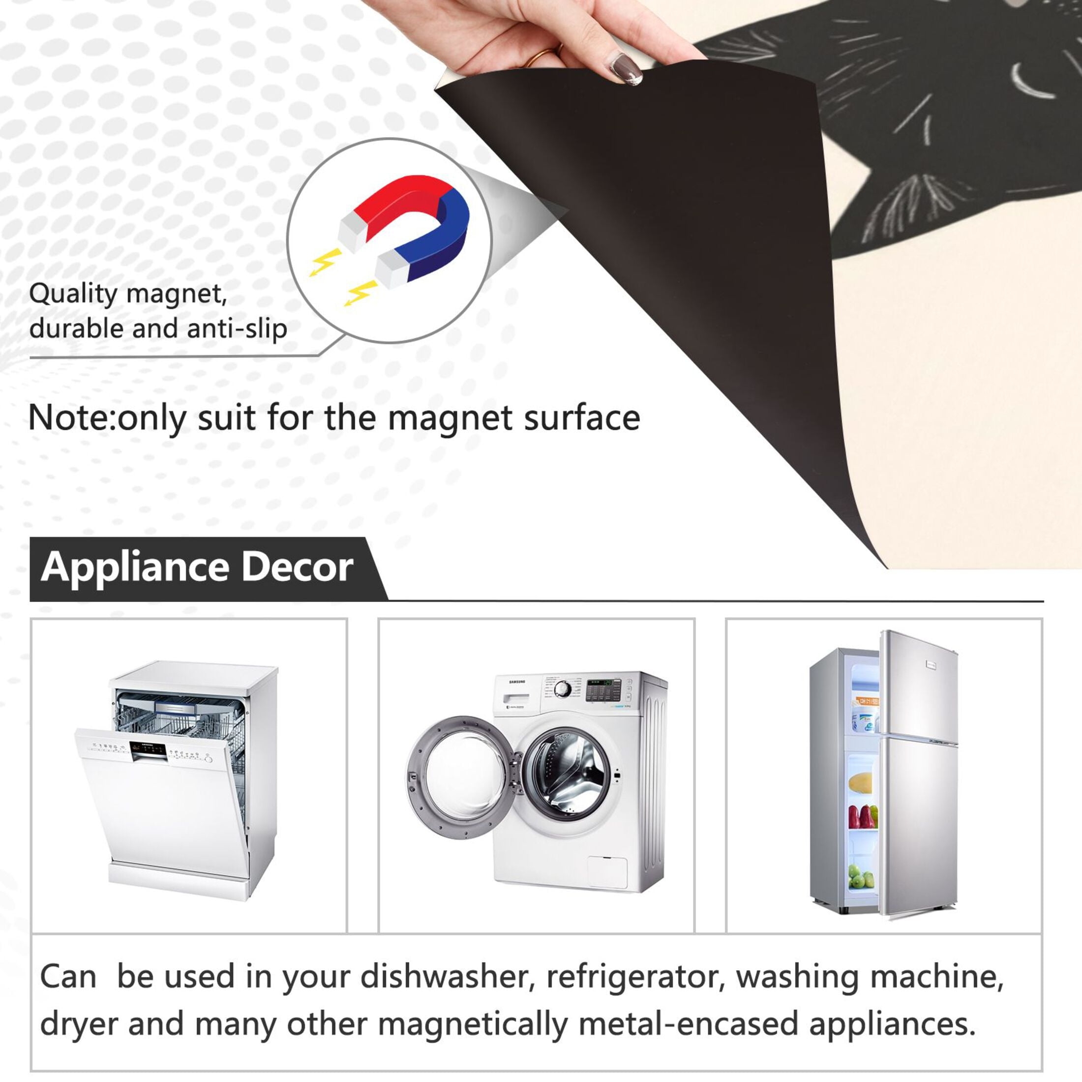 Dishwasher Magnetic Sticker 23x26 Inch Refrigerator Magnetic Sticker Washing Machine Magnetic Sticker Kitchen Panel Magnetic Sticker Home Decor Black Cat and White Cat