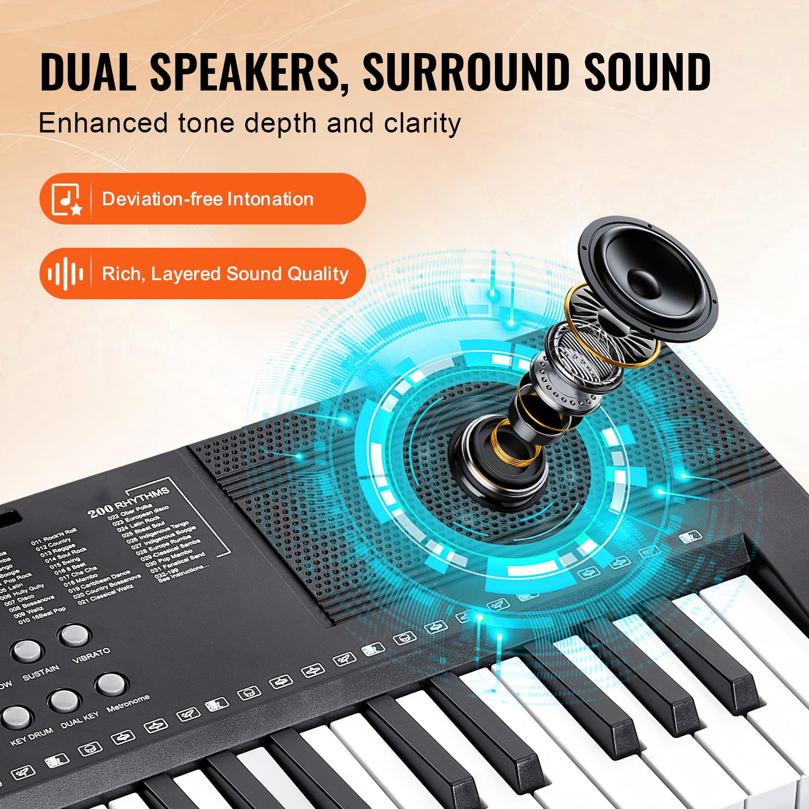 KFFKFF 61 Key Electric Piano Keyboard, Semi-Weighted, 200 Unique Rhythms. Compact Digital Piano Includes 60 Preloaded Songs, Integrated Dual Speakers, Headphones Learning Stickers for Novices.