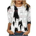 thumbnail image 3 of JURANMO Summer Tops for Women Cute Print Cats Graphic Tees Shirt Casual Crewneck 3/4 Sleeve Pullover Blouses Going Out Outfits Sales Today Clearance White XXL, 3 of 6