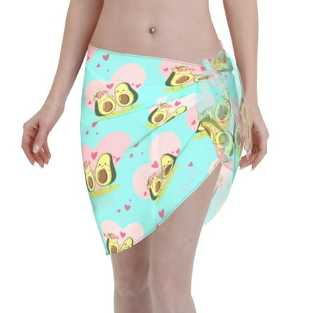 Adobk Women Beach Sarong Bathing Suit Avocado Lovers Print Wrap Skirt Sheer Bikini Swimsuit Cover Ups For Swimwear