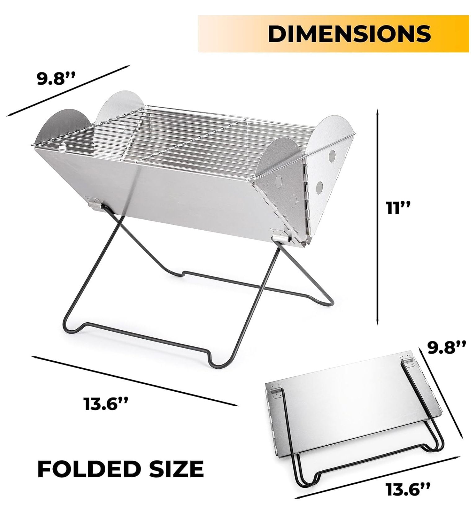 Camping Grill Stainless Steel, Portable Charcoal Grill, Foldable BBQ for Hiking & Picnics