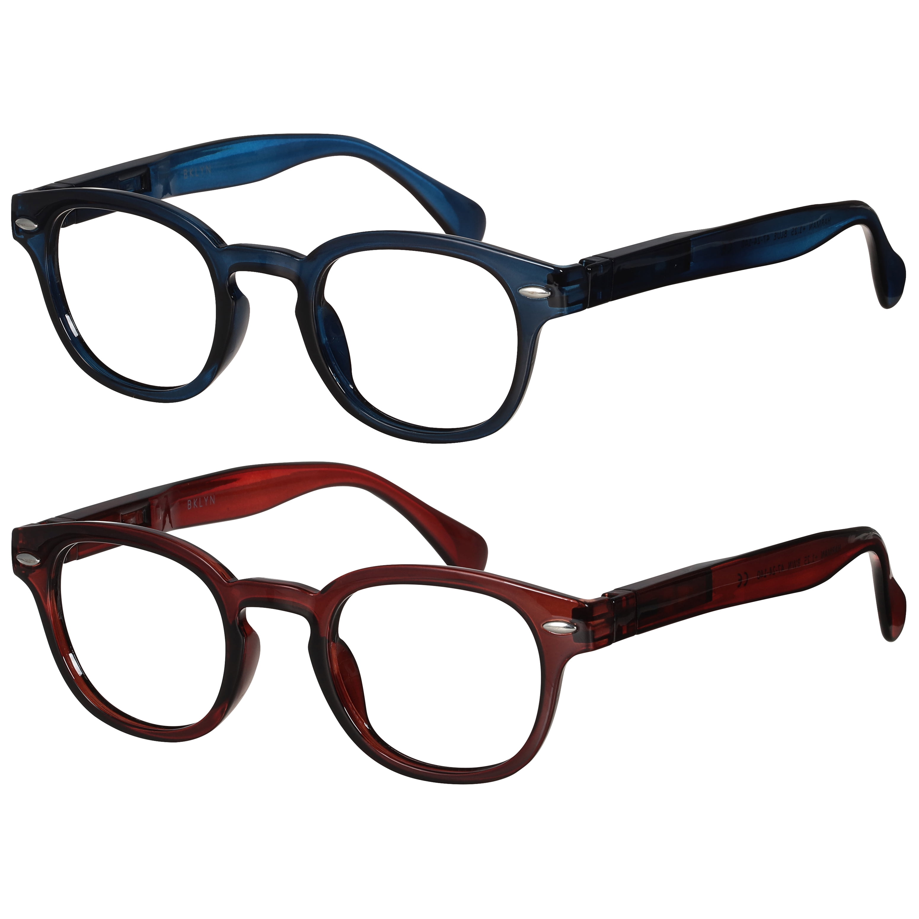 (2 pack) Bklyn, Montrose +1.25, Adult, Mens, Plastic Reading Glasses & Pouches Value Pack , 2 Ea