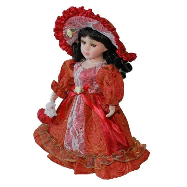 Poupées Féminines Élégantes en Porcelaine de 30 cm en Robe de Princesse Rouge