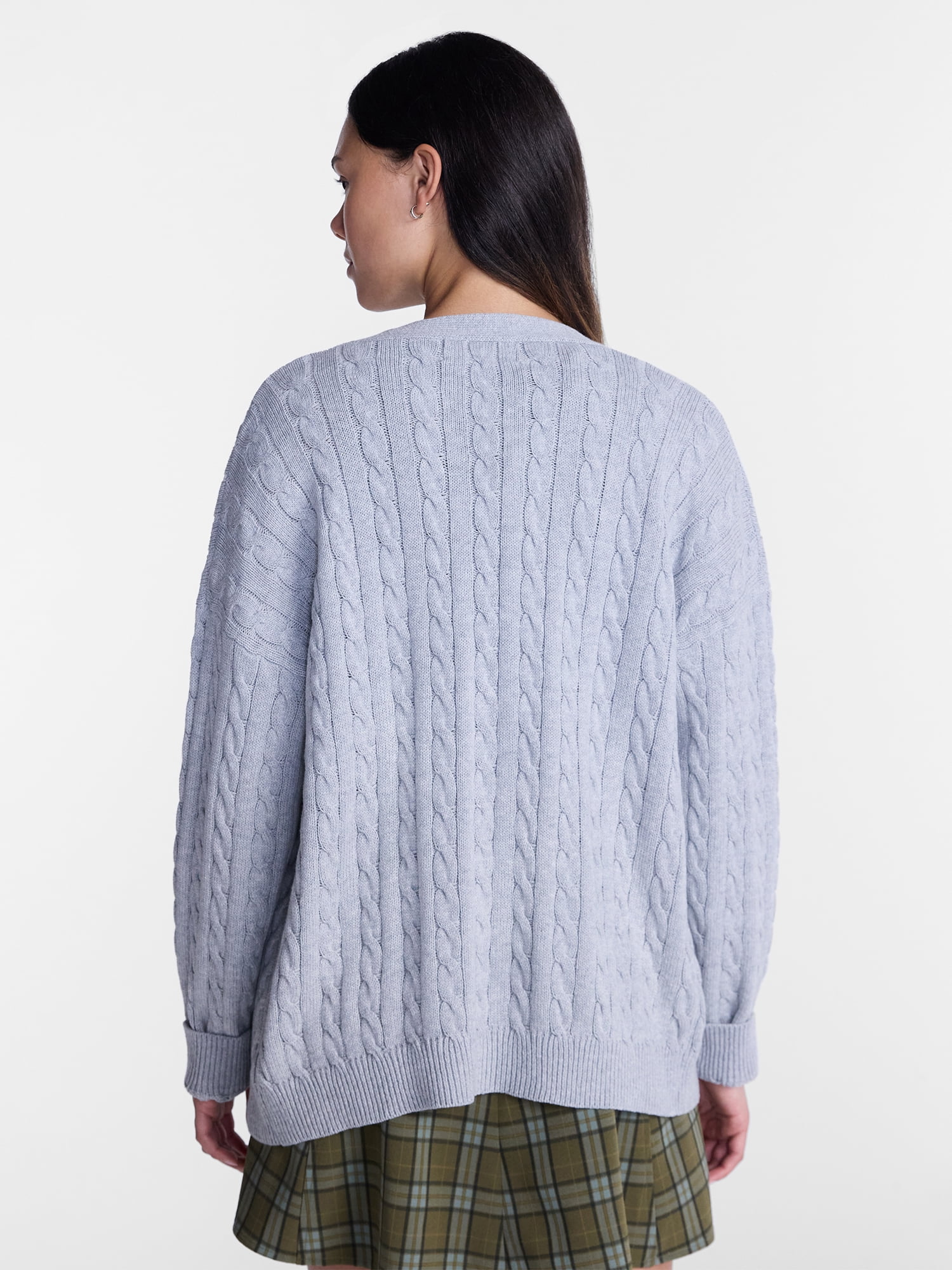 No Boundaries Cable Knit Grandpa Cardigan, Women's and Women's Plus XXS-4X
