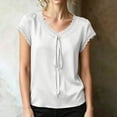 thumbnail image 5 of TGSLY Lace Trim Satin Tops for Women Smooth Soft V Neck Bow Tie Front Shirts Loose Dressy Casual Solid Color Cap Sleeve Blouses XXL, 5 of 7
