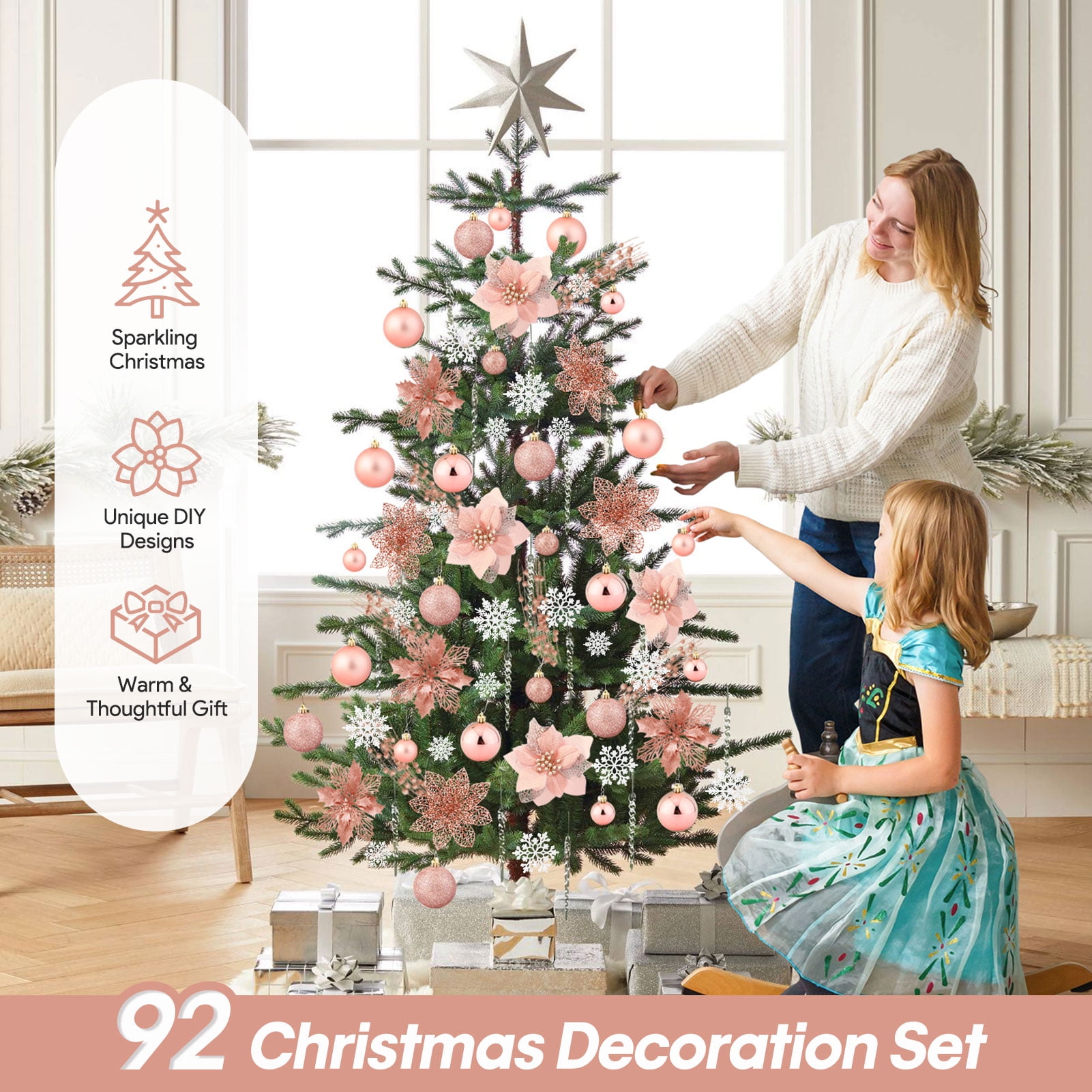Ayieyill, Christmas Decorations, 92pcs, Includes Poinsettia