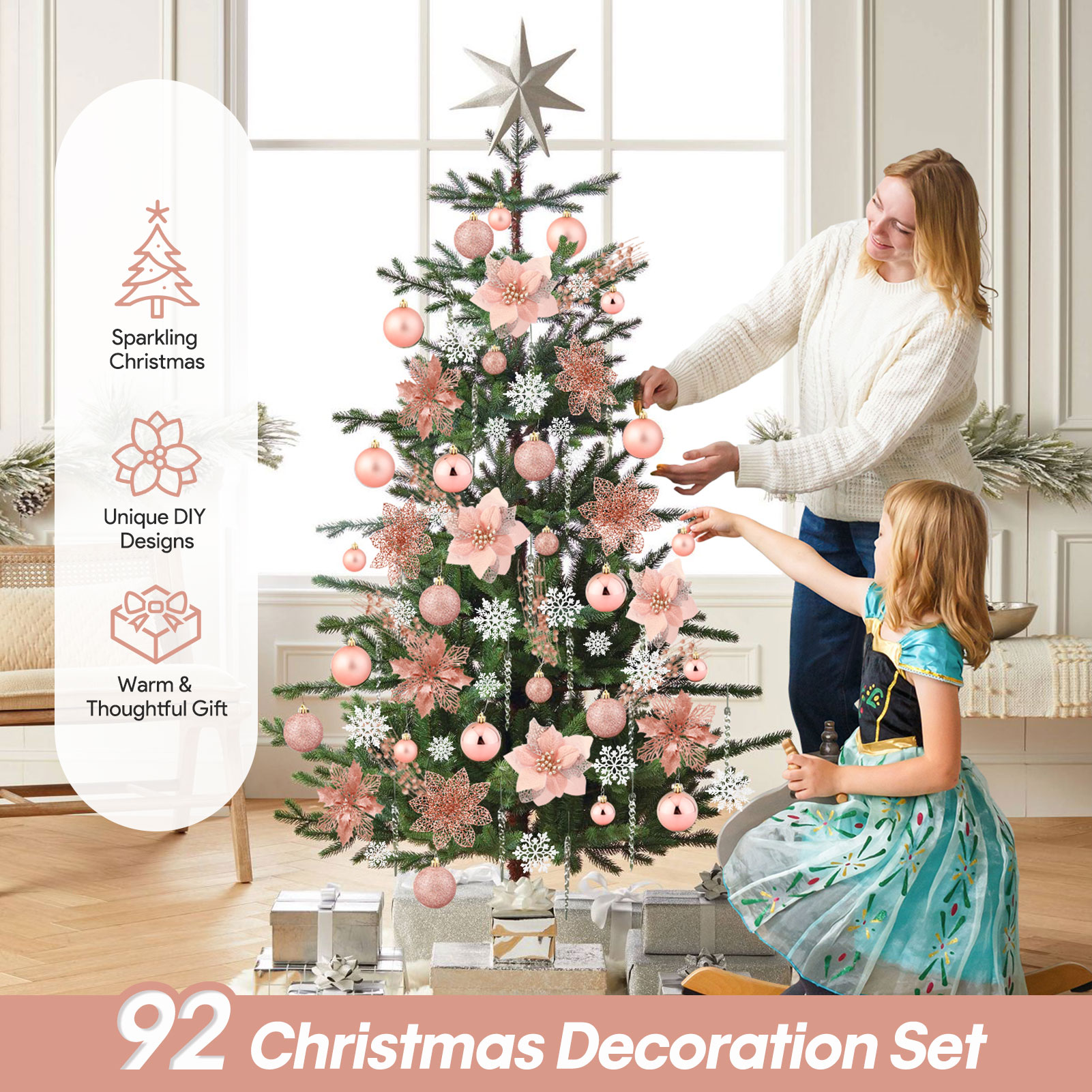 Ayieyill 92-Piece Christmas Tree Ornament Set, Rose Gold photo 2