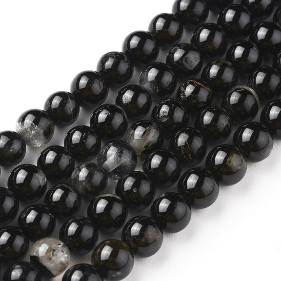 Natural Black Tourmaline Beads Strands Round 6mm Hole: 0.8mm about 60~65pcs/strand 15.3 inch(39 cm)