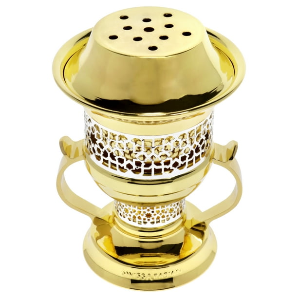 Metallic Goblet Charcoal Mubkhara Incense Burner - Large-Gold by