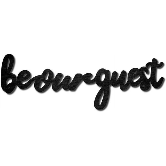 Be Our Guest Unfinished Cutout Sign Wooden Crafts DIY Slice Embellishment Laser Cut Word Black Wooden Decorative Word Sign for DIY Personalized Kitchen Room Home Wall Art Decor 4 x 12Inch