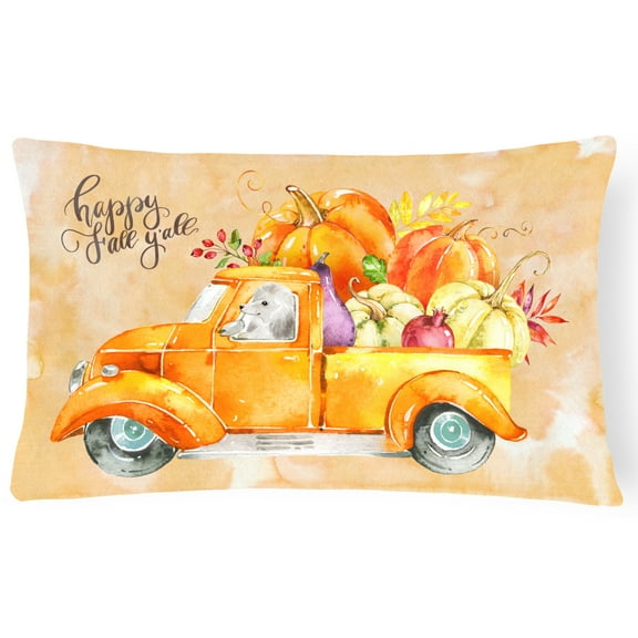 Carolines Treasures CK2678PW1216 Fall Harvest White Poodle Canvas Fabric Decorative Pillow  12H x16W multicolor