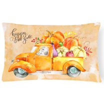 Carolines Treasures CK2678PW1216 Fall Harvest White Poodle Canvas Fabric Decorative Pillow 12H x16W multicolor