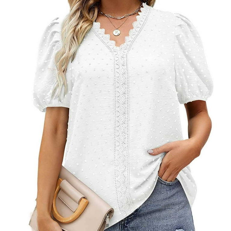 dium. cotton tiered blouse【タグ付き】 RQYYD Puff Short Sleeve Chiffon Tops for Womens Summer