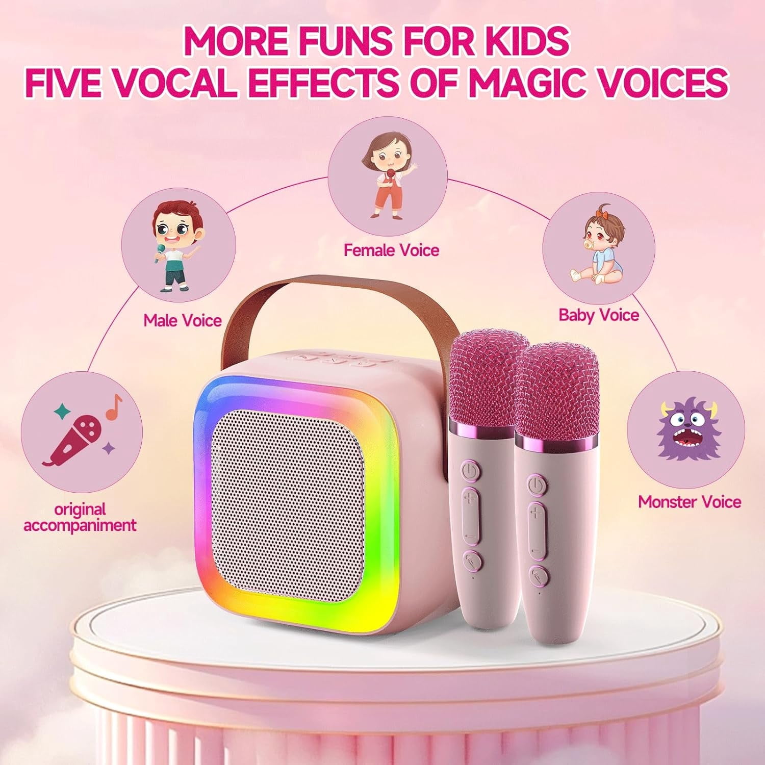 Mini Karaoke Machine for Kids Teen Adults, Portable Bluetooth Mini Karaoke Microphone Singing Speaker with 2 Wireless Mic and Light, Toys for All Smartphones,Birthday, Family,Home Party