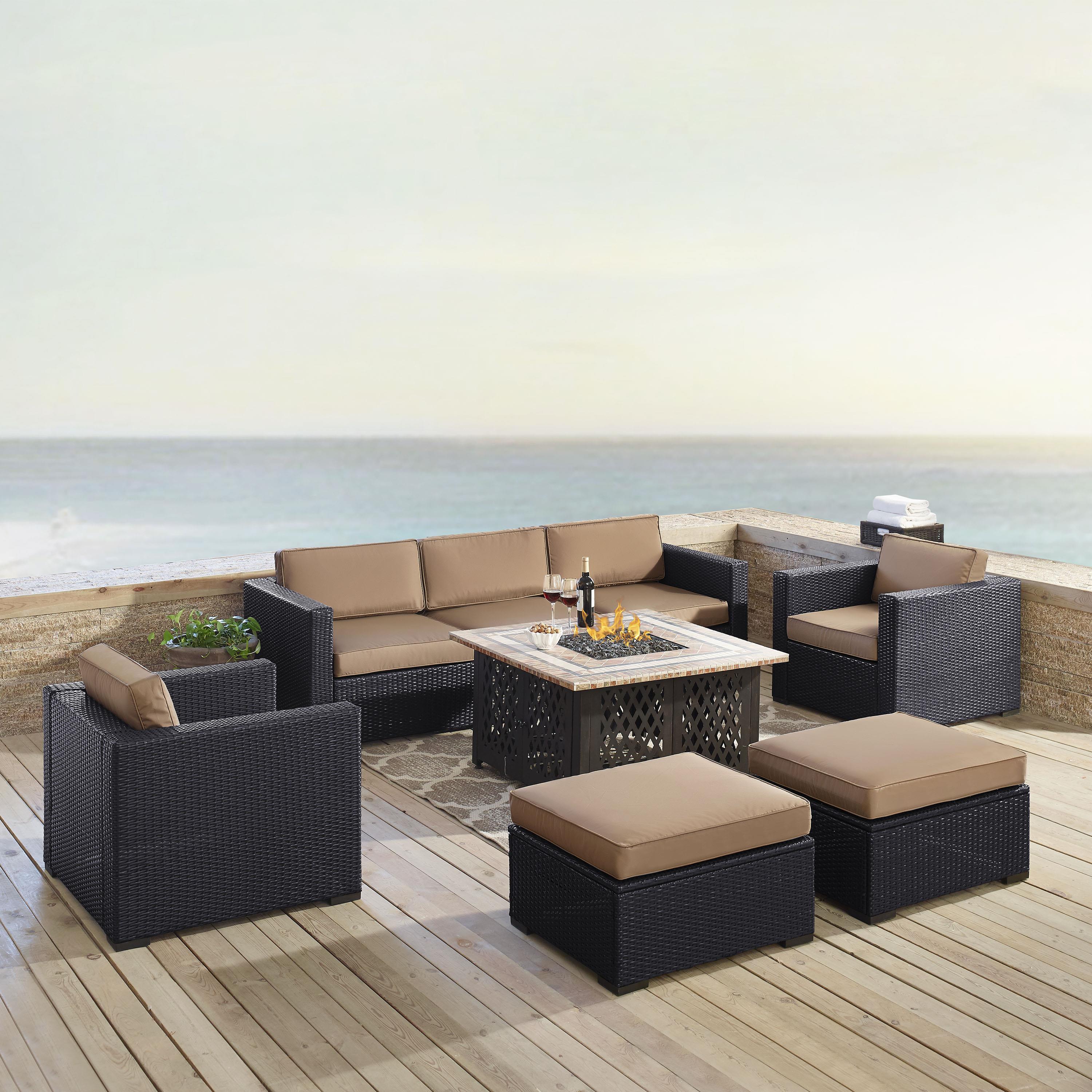 Crosley Furniture Biscayne 7 Piece Metal Patio Fire Pit Sofa Set in Brown/Mocha - image 4 of 4
