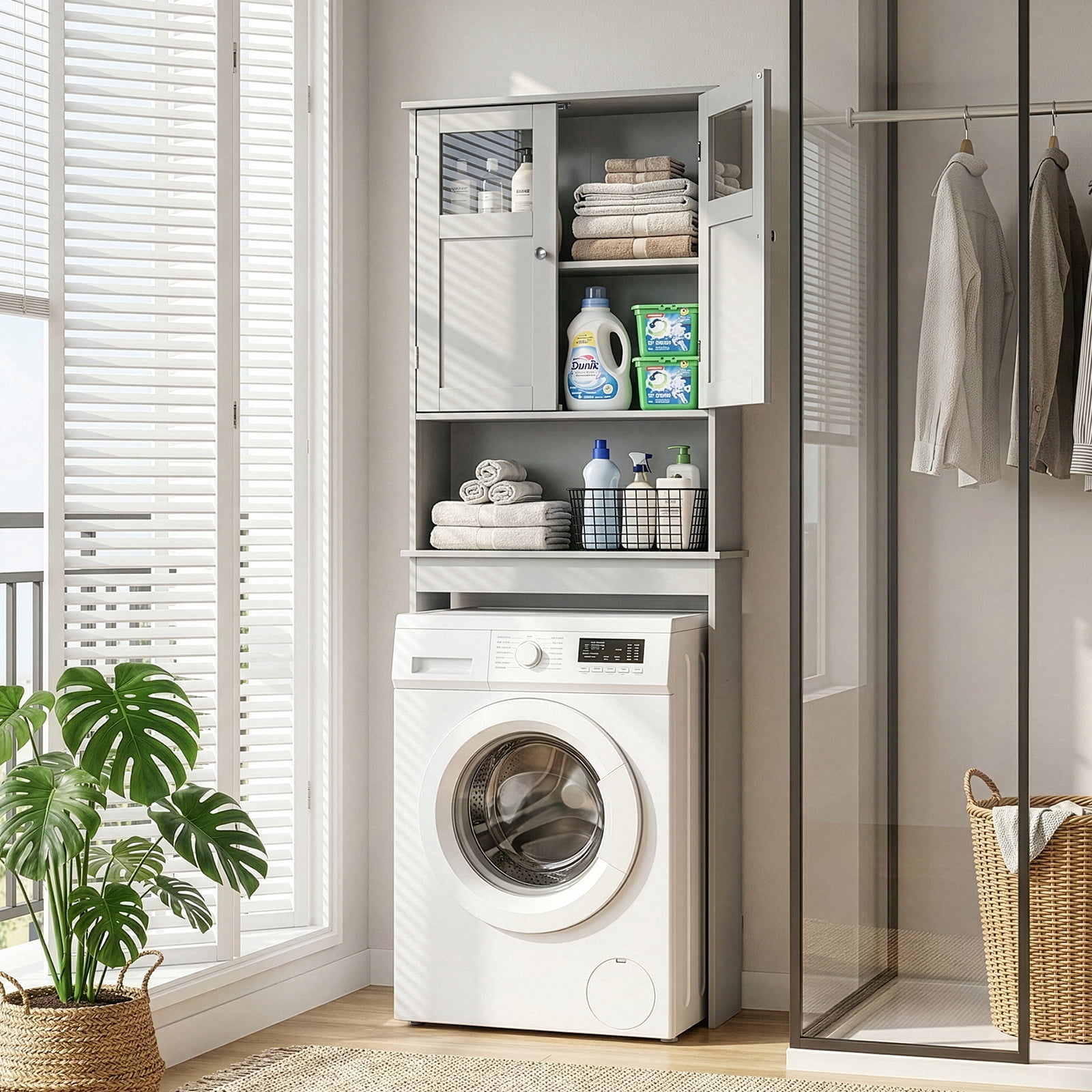 Ktaxon Over the Toilet Bathroom Storage Cabinet  with 2 Doors & 3 Storage Shelves Space Saver, Gray