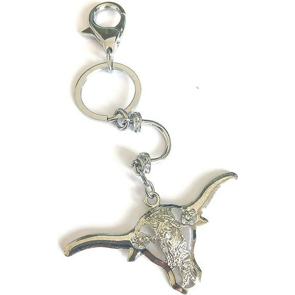 Large Long Horn Bull Steer Charm Pendant Key Chain Ring Big Lobster Clasp Clip to Attach to your Purse Hand Bag Shoulder