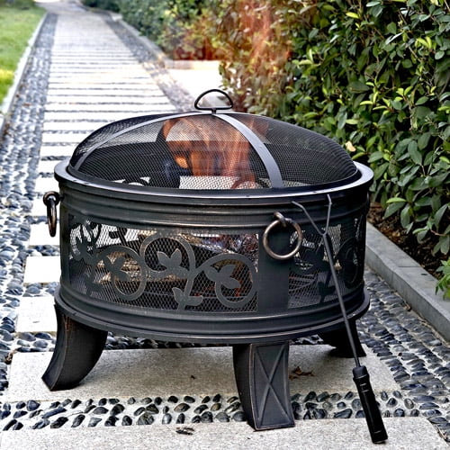 Granada 26 Inch Round Steel Fire Pit Antique Bronze Walmart Com Walmart Com