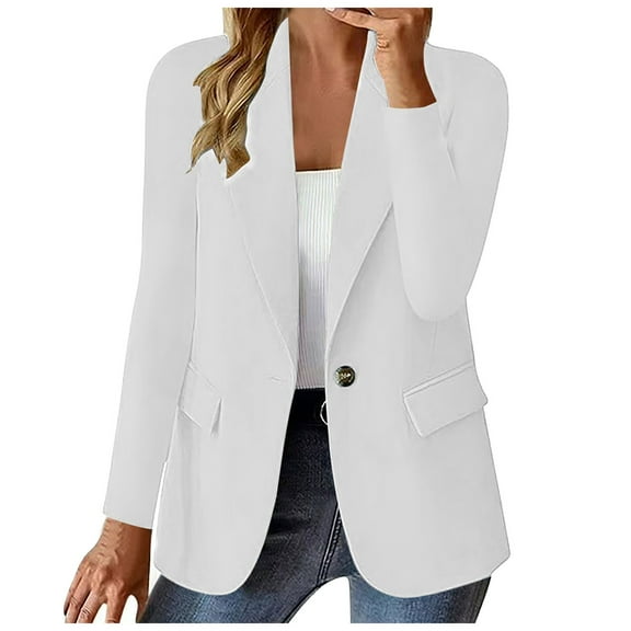 adviicd Women Blazer Casual Blazers for Women Long Sleeve Suit Coat Regular Fit Work Office Business Formal Suit Jackets Ladies Autumn Winter Outwear (White,L)