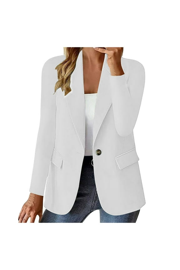 Womens Blazer Jackets For Women Plus Size Silk Satin Jacket Formal Cardigan Pockets Work Office Suit Coat White,M