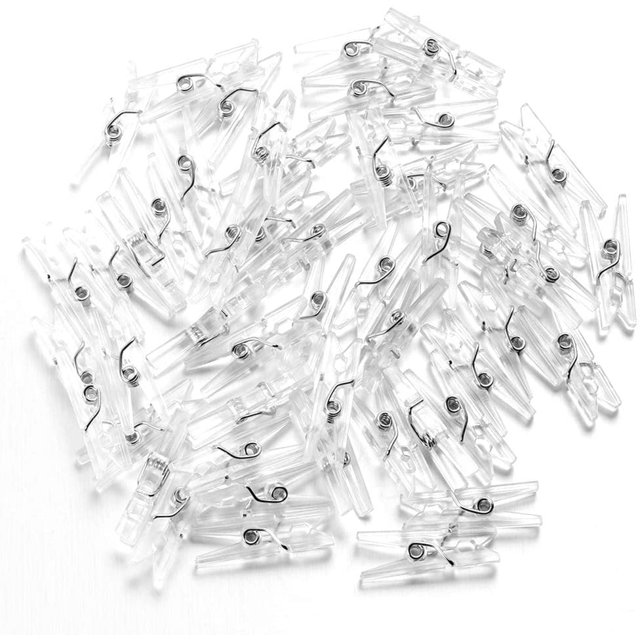 Yazoeia Clear Photo Clips Mini Transparent Plastic Clips Mini Clothespins Binder Clips Clothes Line Clips for Hanging String Fairy Lights Picture(3.4cm 100pcs) CJC912-146565