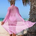thumbnail image 5 of ClodeEU Women's Plaid Print Printed Bikini 3 Piece Set ,Bathing Swimsuit with Cover Ups Kimono Pink,Womens Plus XL, 5 of 6
