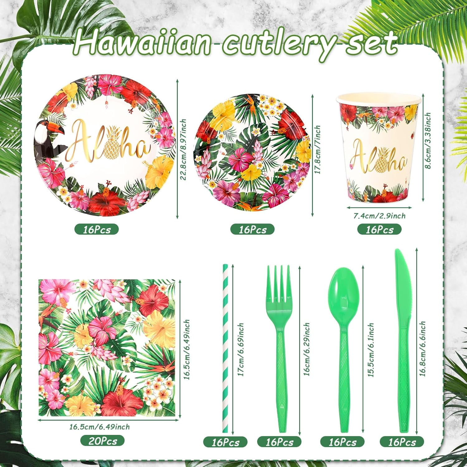 HOWAF 133PCS Hawaiian Luau Party Supplies, Tropical Dinnerware Set