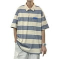 thumbnail image 1 of Camisa a rayas de manga corta para hombre, blusa superior holgada informal con cuello vuelto y botones para citas, 1 of 8