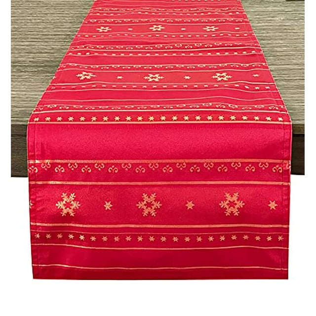 Fennco Styles Holiday Metallic Snowflake Printed Table Runner 16" W x 108" L - Red Woven Table Cover for Home Décor, Banquet, Family Gathering, Christmas, Special Occasion