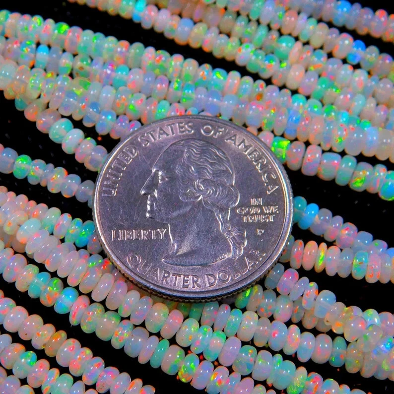Natural Ethiopian Opal Smooth 3mm-5mm Beads Strand 16 Inch For Jewelry Making.