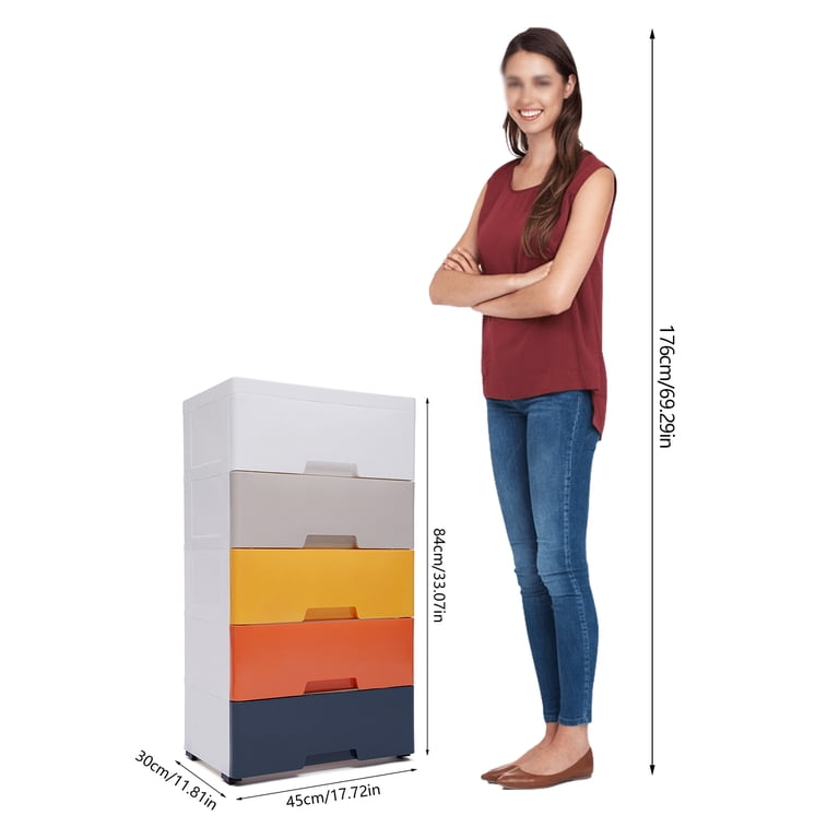 Aiqidi 5-Drawer Plastic Dresser, 18x12x33 Inch, Colorful Storage