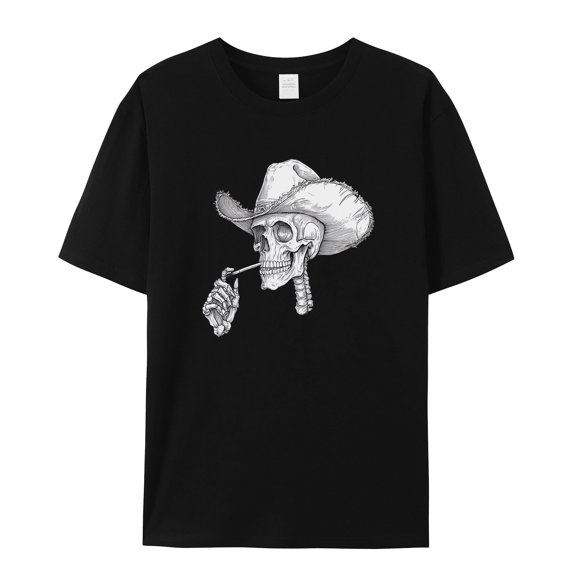 Women's Graphic T-Shirt Tops Black 2XL Simple Scary Skull Women's Tops Crew Neck Short Sleeve Tees