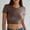 Coffee, variant on Rezuofi 2 Pcs Womens Butterluxe Double Lined Short Sleeve Crop Tops Crew Neck Casual Workout T-Shirt Cute Basic Tee