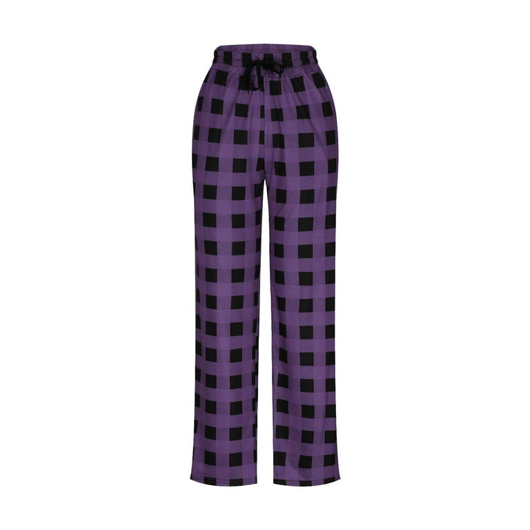 Women Buffalo Plaid Pajama Bottoms with Pockets Drawstring Plaid Sleepwear  Pants Loose Stretch Lounge Sleepwear Nightwear Trousers 