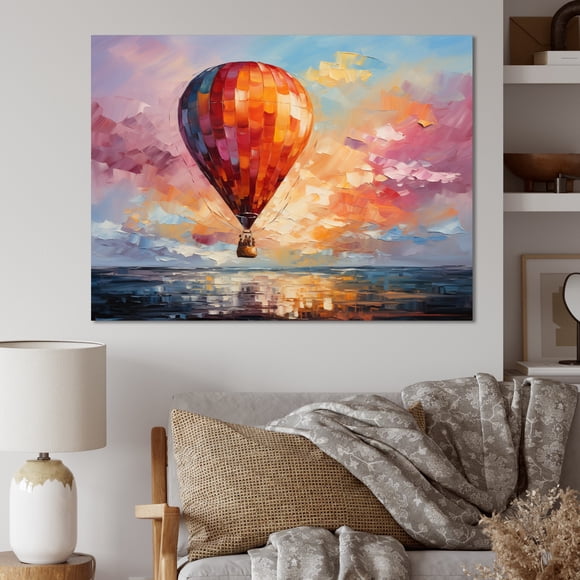 Designart Wall Art Ballon à Air Chaud, Ciel Vibrant Voyage Aperçus I, Ballon à Air Chaud Grand Décor d'Art Mural, Art Mural en Toile Moderne Multicolore, 40x30 Pouces