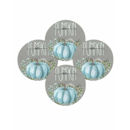 Fall Round Placemats Set of 4 Teal BlueHello Pumpkin Place Mats Thanksgiving Woven Placemat Green Eucalyptus Leaves Circle Braided Table Mat for Kitchen Dining Table Autumn Party Home Decor 15 Inch