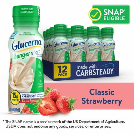 Glucerna Hunger Smart Diabetic Protein Shake, Classic Strawberry, 10-fl-oz Bottle, 12 Count