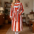 thumbnail image 4 of Women's Striped Plush Fleece Bathrobe - Thick Long Length Shawl Collar Robe with Belt and Pockets, Absorbent Cozy Lounge Wear for Winter, 4 of 5