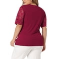 thumbnail image 3 of Unique Bargains Women's Plus Size Tops V Neck Elegant Lace Ribbed Knit Tunic Blouse 4X Burgundy, 3 of 6